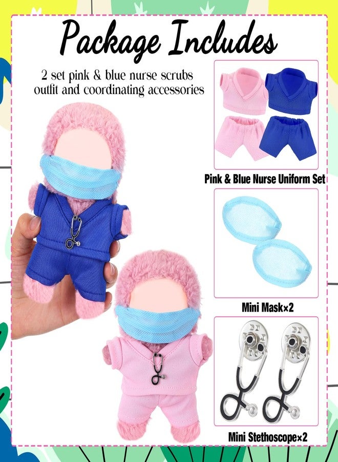 Velmitten 2 Pcs Pink & Blue Doll Clothes Doctor Nurse Scrubs Outfit Set for 17cm Dolls with Mini Mask & Stethoscope Cute Nurse Uniform with Accessories Ideal Gift for Lovers & Collectors - Image 3